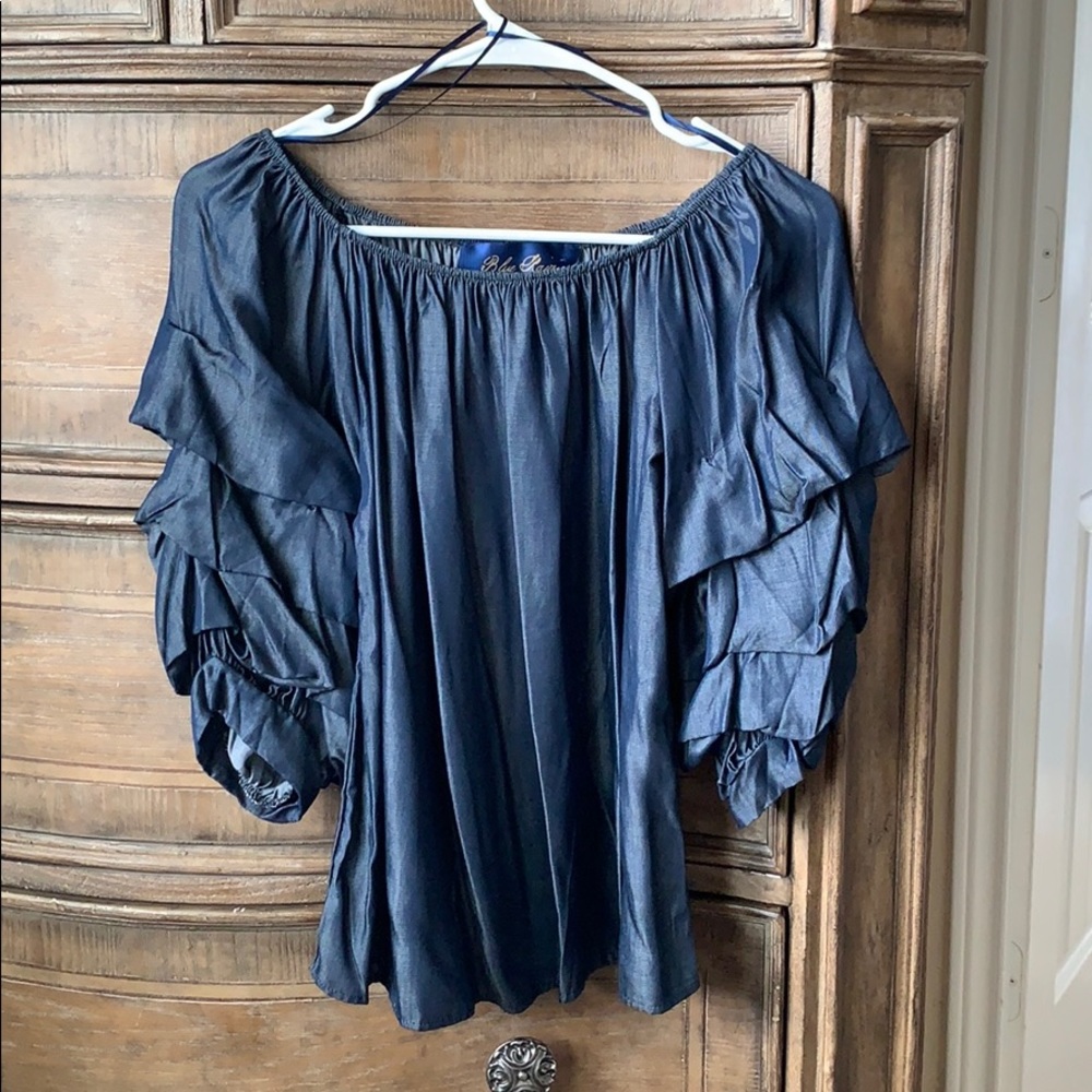 NWOT Blue Puff Sleeves Blouse